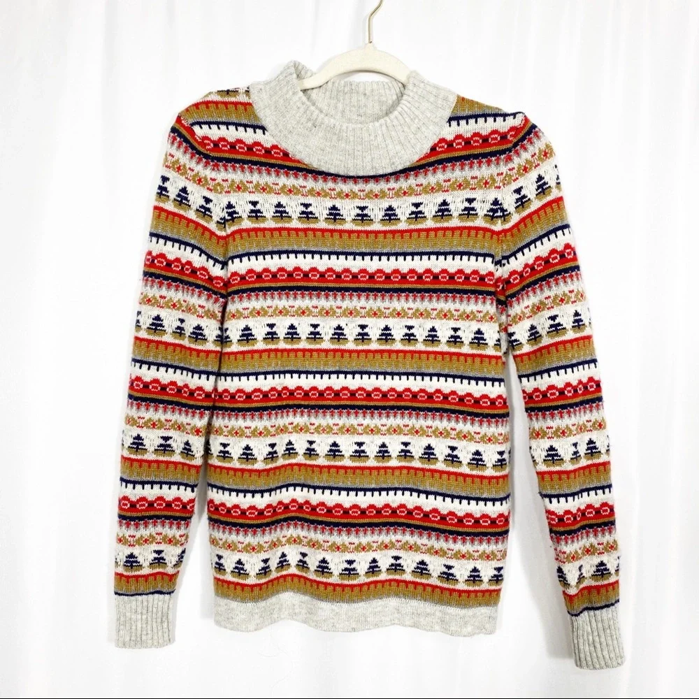 J. Crew Mockneck Fair Isle Lambswool Blend Sweater: Oatmeal Multicolor